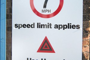 health and safety sign indicating a speed limit