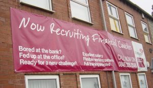 An example of a temporary PVC banner advertising an event