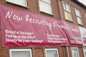 An example of a temporary PVC banner advertising an event